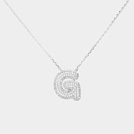 -G- White Gold Dipped CZ Monogram Pendant Necklace